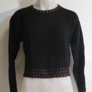 Womens Happy Sheep 100% Cashmere Black, Multi Metallic Trim Sweater M